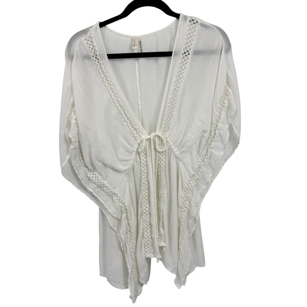 Elan Vivi Crochet Mini Kimono Cover-Up size Medium White Gauze Beach Resort